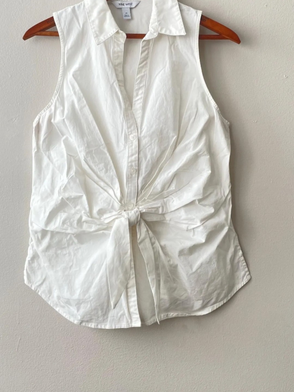 Nine West White Tie-Front Sleeveless Shirt